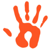 Orange handprint.