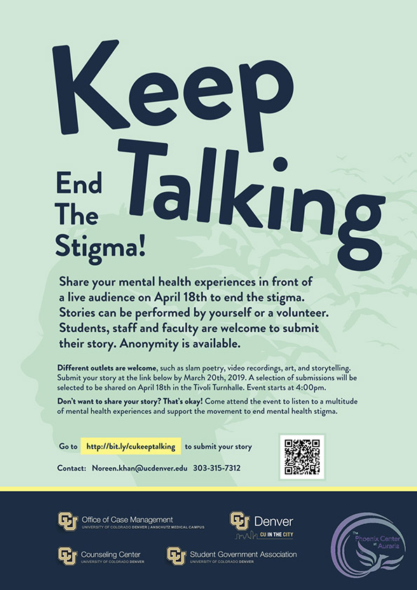 Share your mental health experiences in front of a live audience on April 18th to end the stigma. Stories can be performed by yourself or a volunteer.