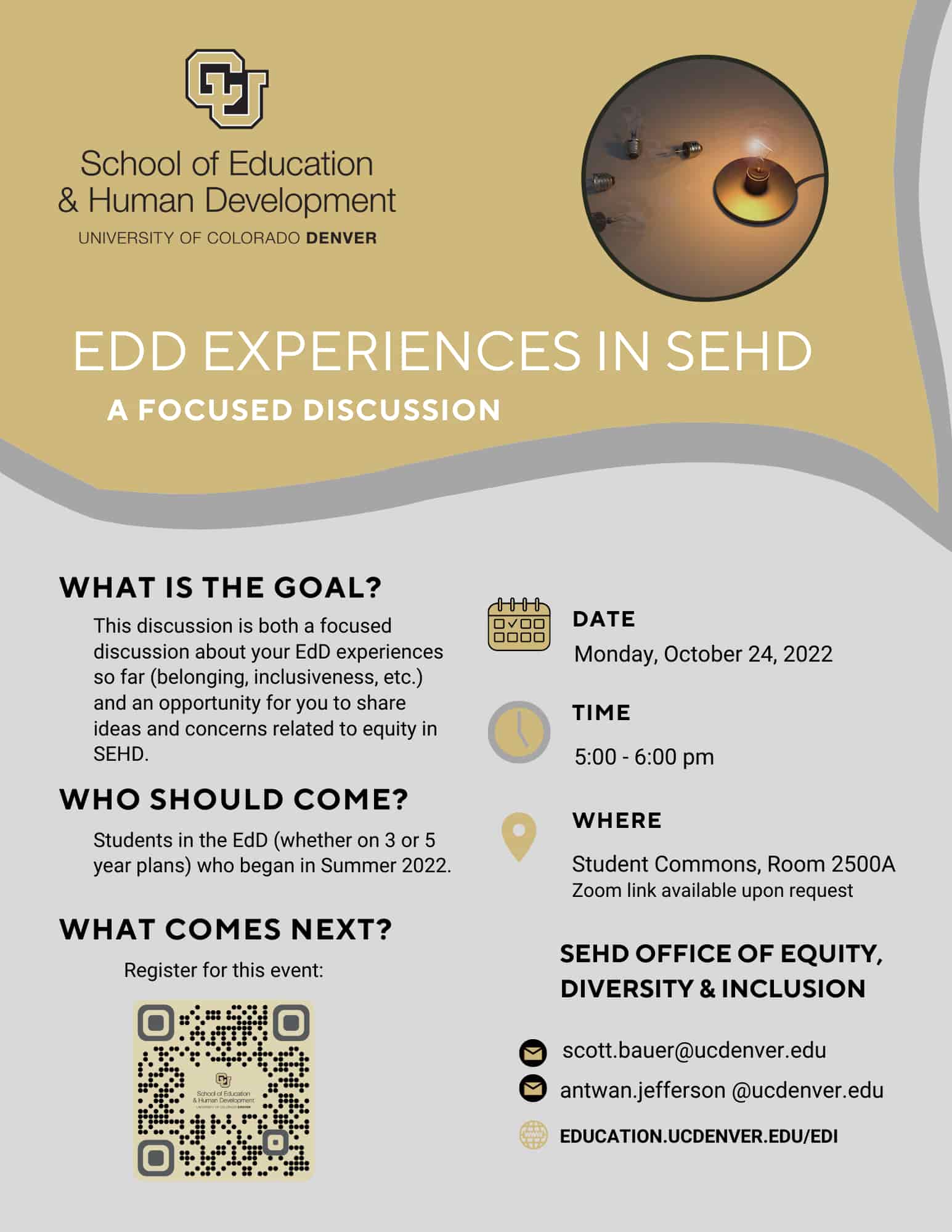 Flyer for EdD student experience discussion event