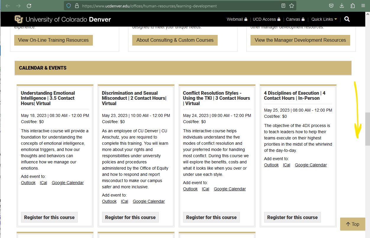 screenshot of the learning and development home page 